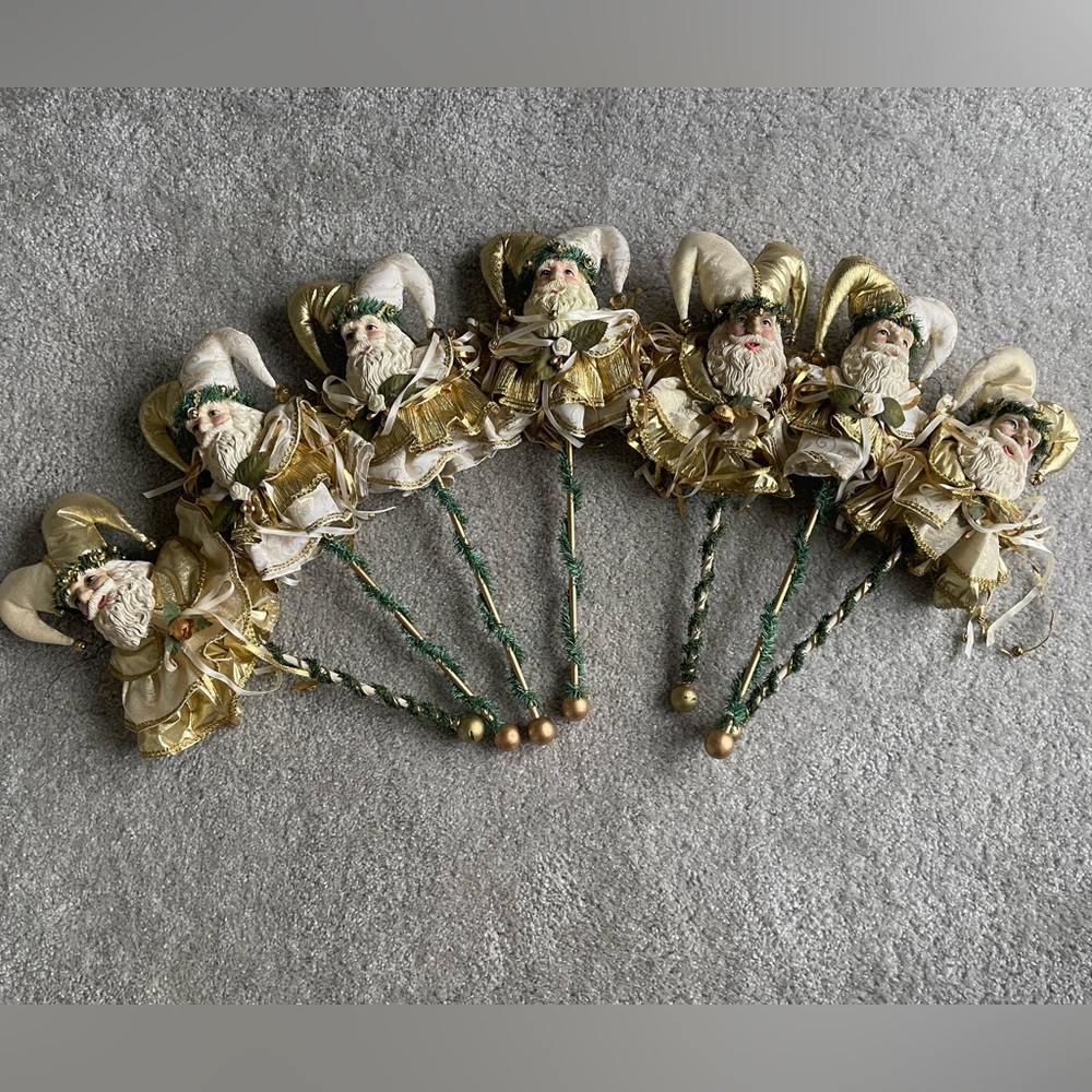 Set of Vintage White and Gold Santa decor